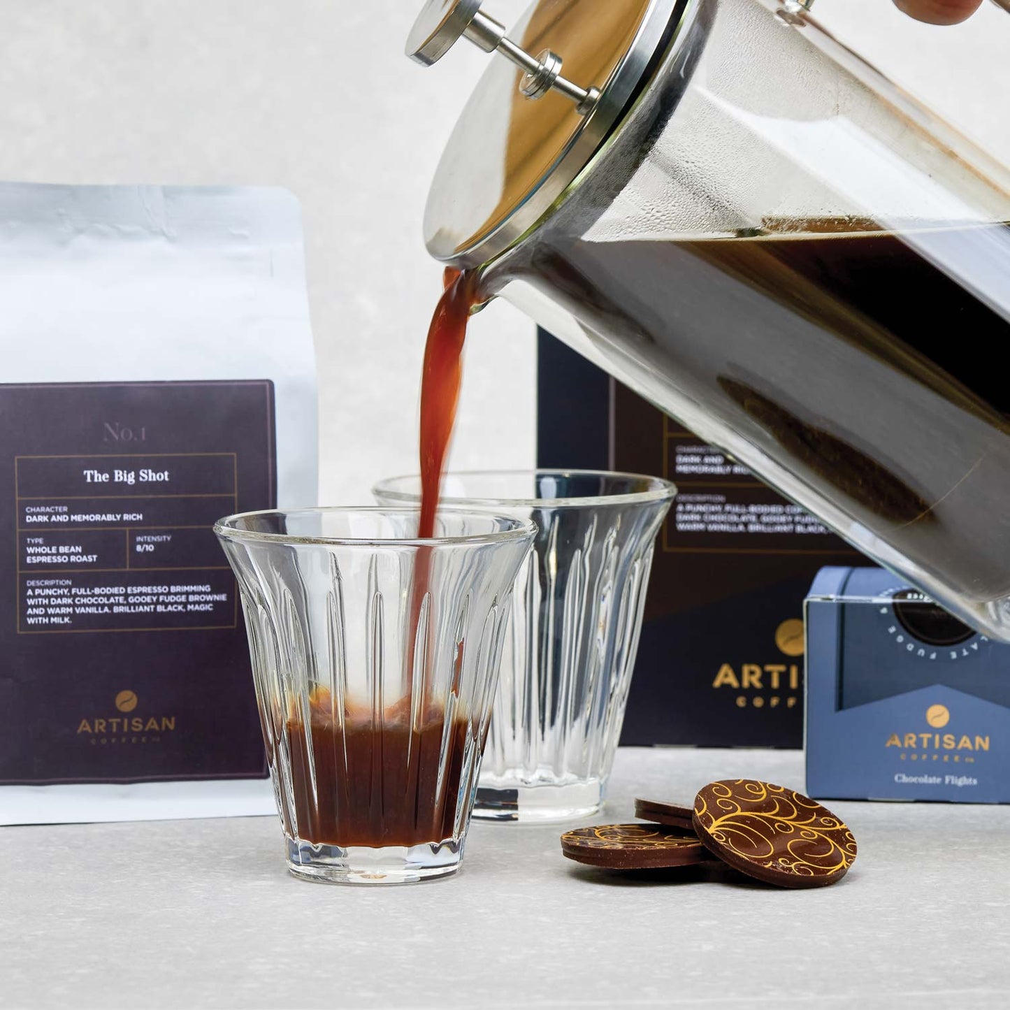 Artisan-coffee-co_The-big-shot_Whole-bean_cafetiere_expresso-glass
