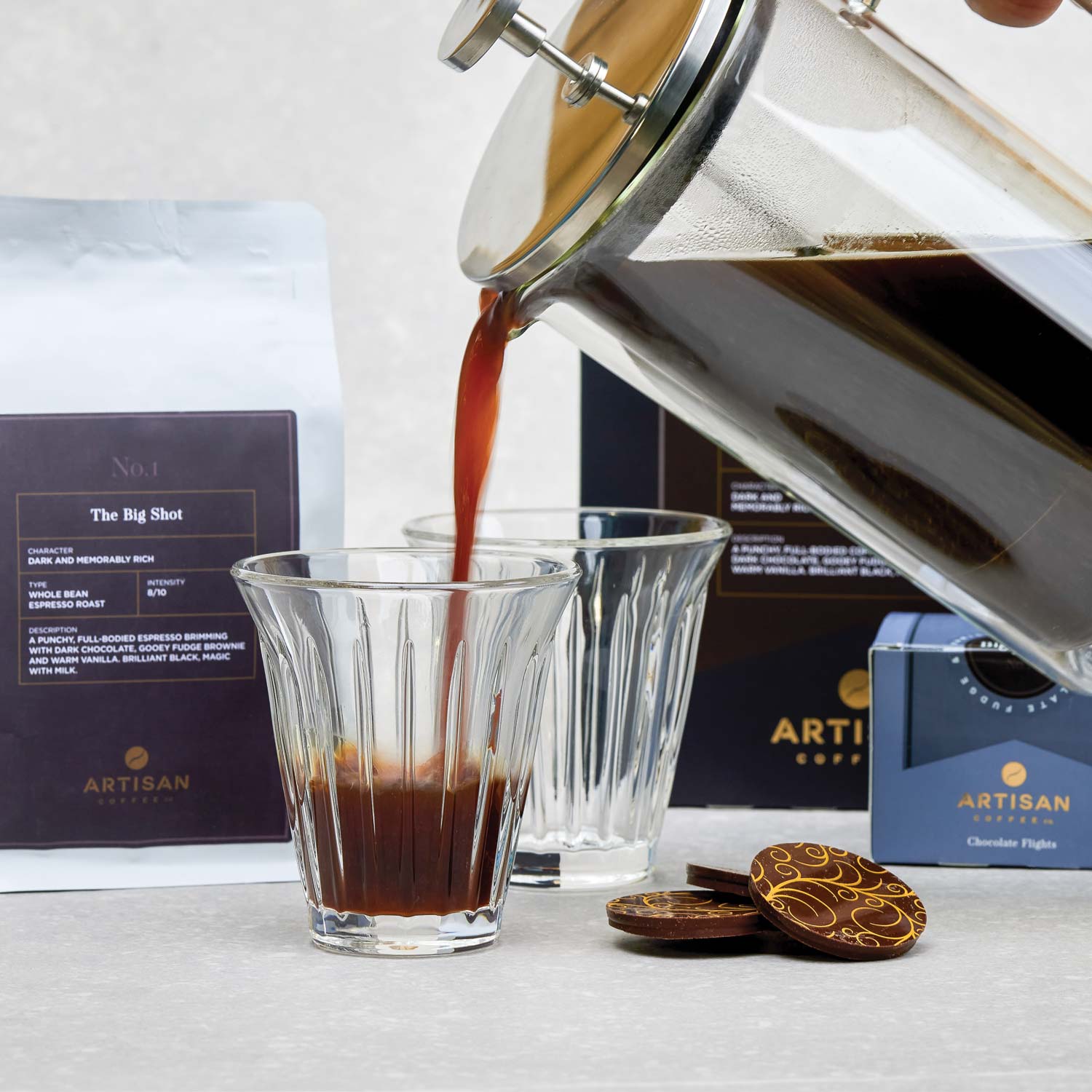 Artisan-coffee-co_The-big-shot_Whole-bean_cafetiere_expresso-glass
