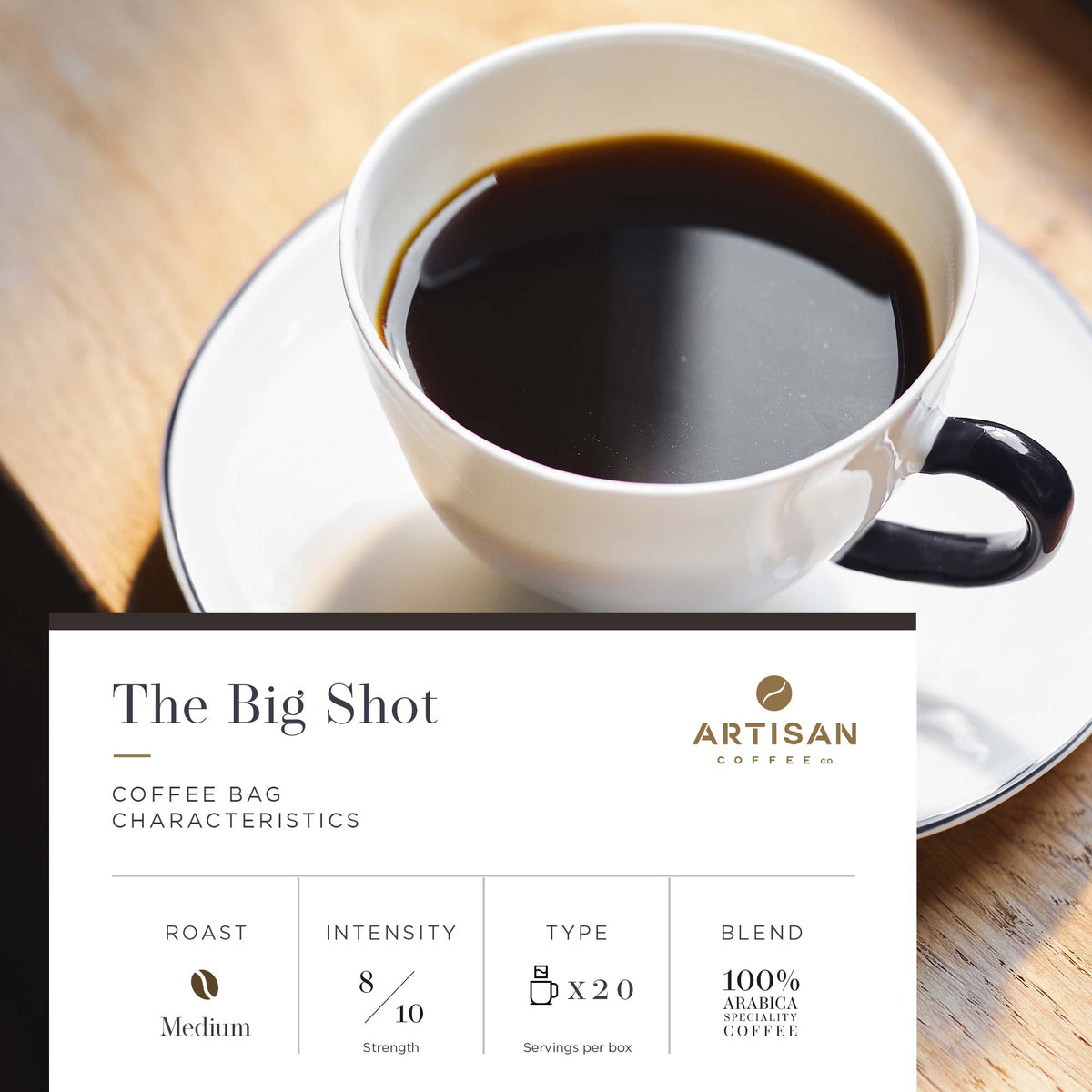 Artisan Coffee Co the big shot coffee bag infographic characteristics