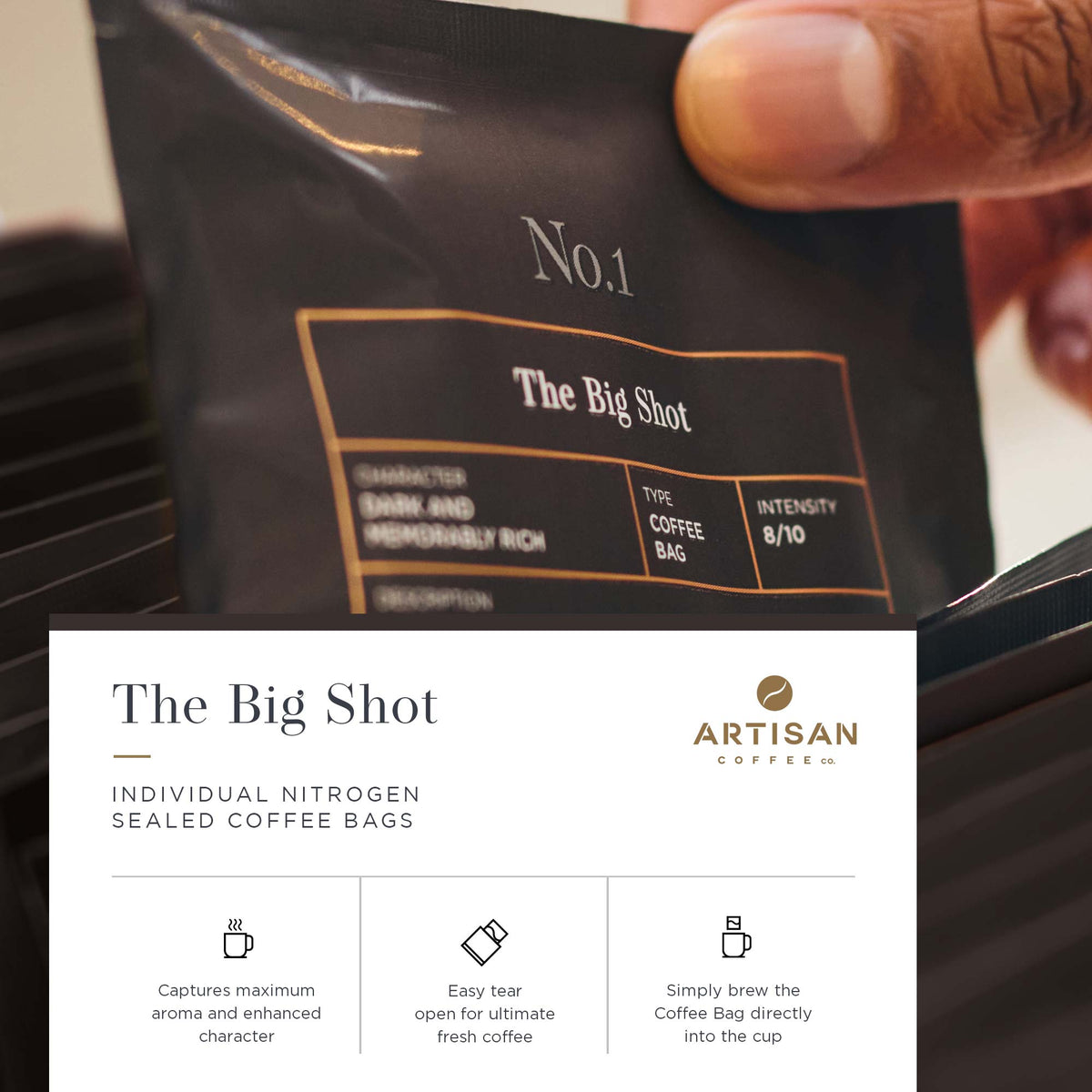 Artisan Coffee Co The Big Shot coffee bag infographic