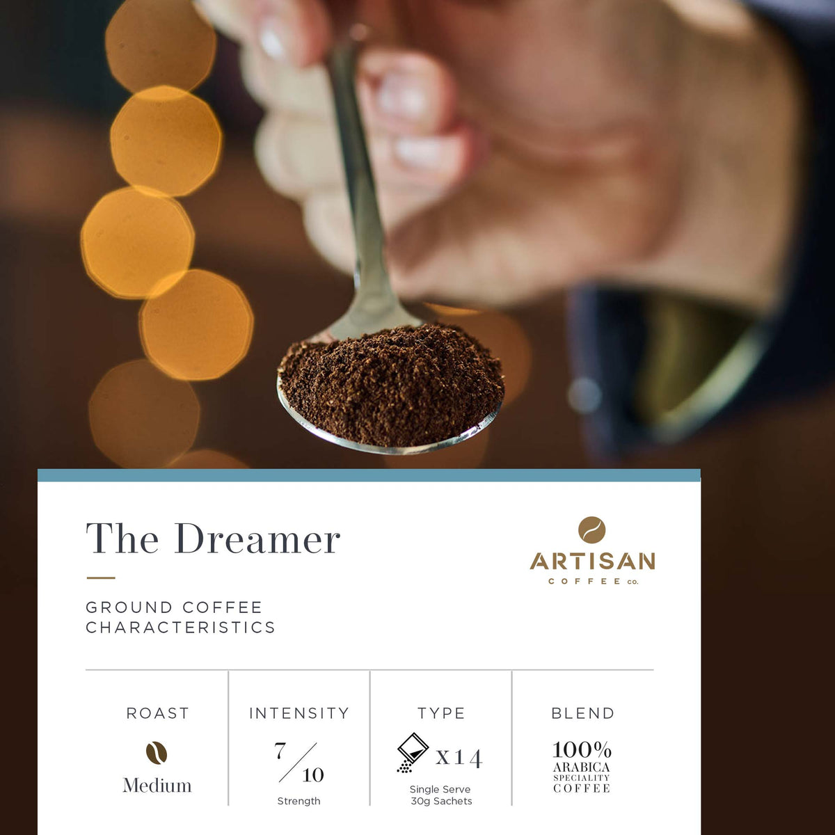 Artisan Coffee Co The Dreamer ground coffee Infographic characteristics