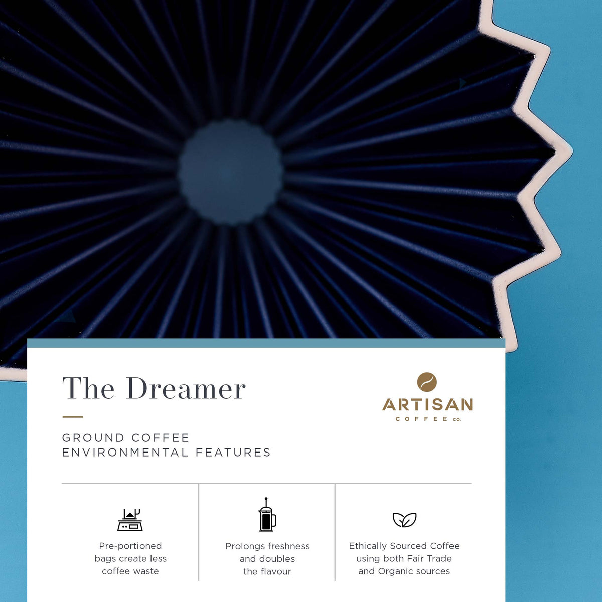 Artisan Coffee Co The Dreamer ground coffee Infographic environmental features