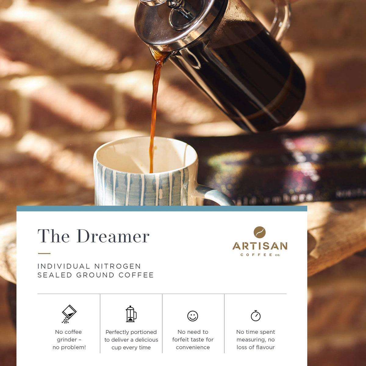 Artisan Coffee Co The Dreamer ground coffee Infographic nitrogen sealed
