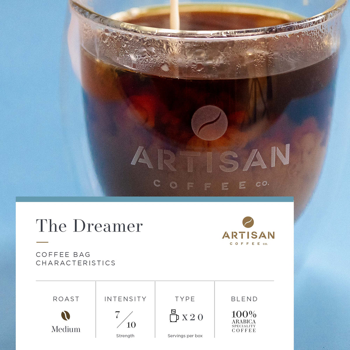 Artisan Coffee Co The Dreamer Coffee bags Infographic Characteristics