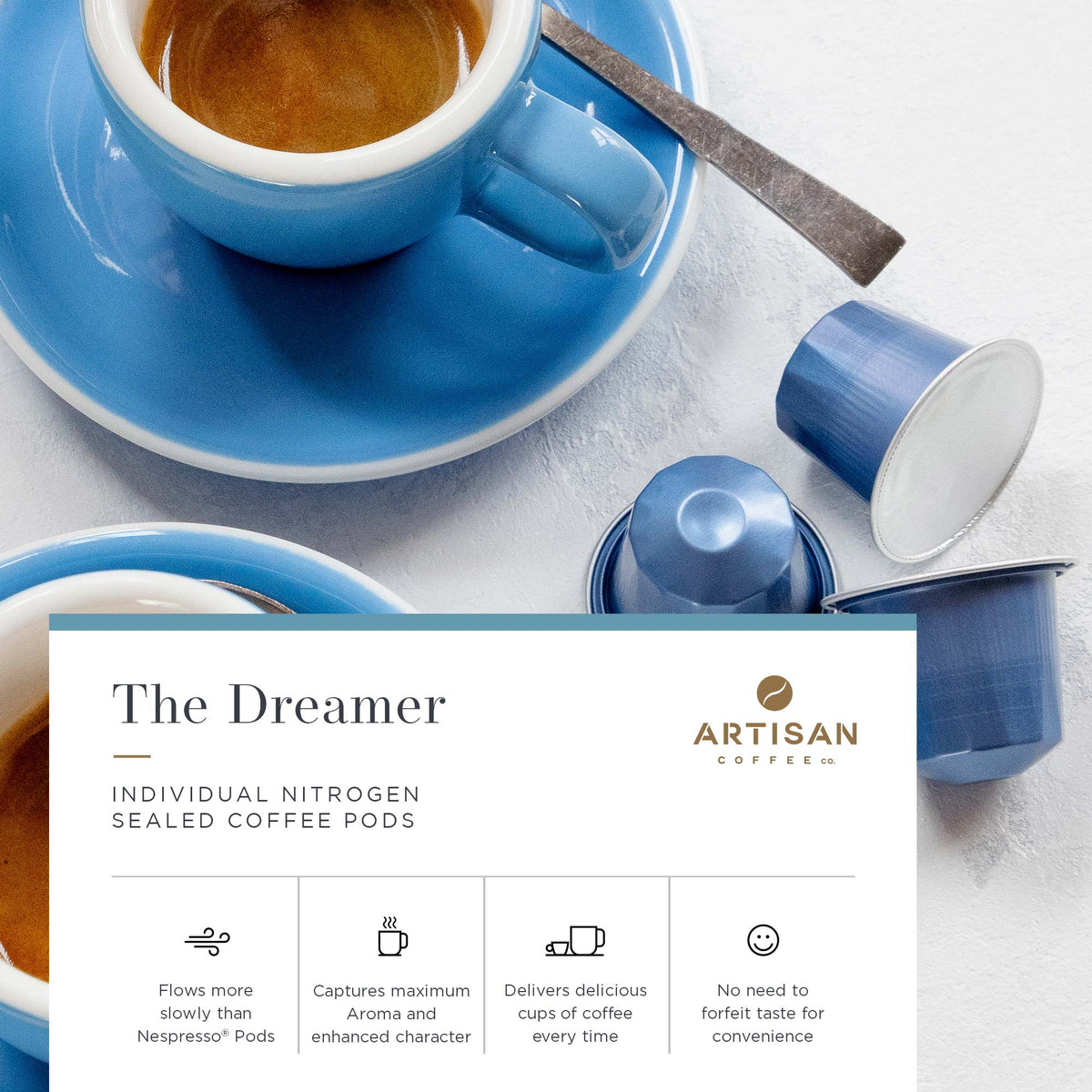 Artisan Coffee Co The Dreamer Pods Infographic Nitrogen sealed