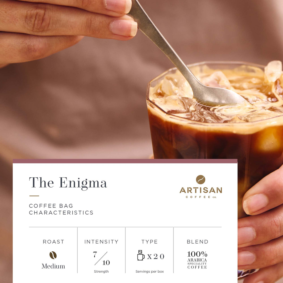 Artisan Coffee Co The Enigma Coffee bags Infographic characteristics