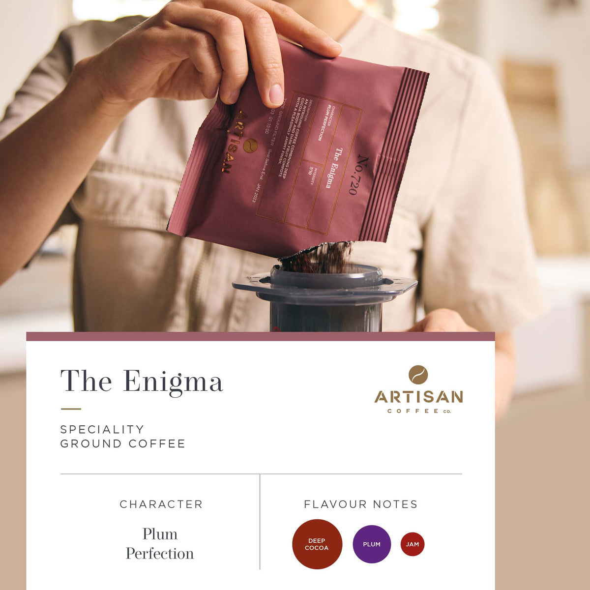 Artisan Coffee Co The Enigma ground coffee Infographic flavour notes