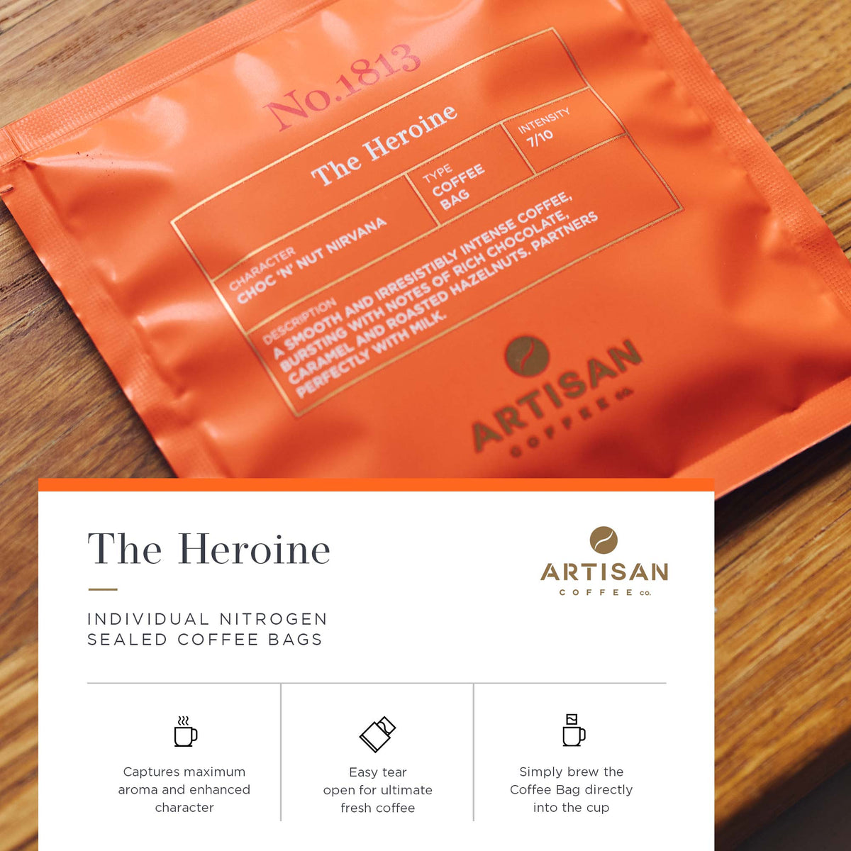 Artisan Coffee Co The Heroine Coffee bags Infographic Nitrogen Sealed