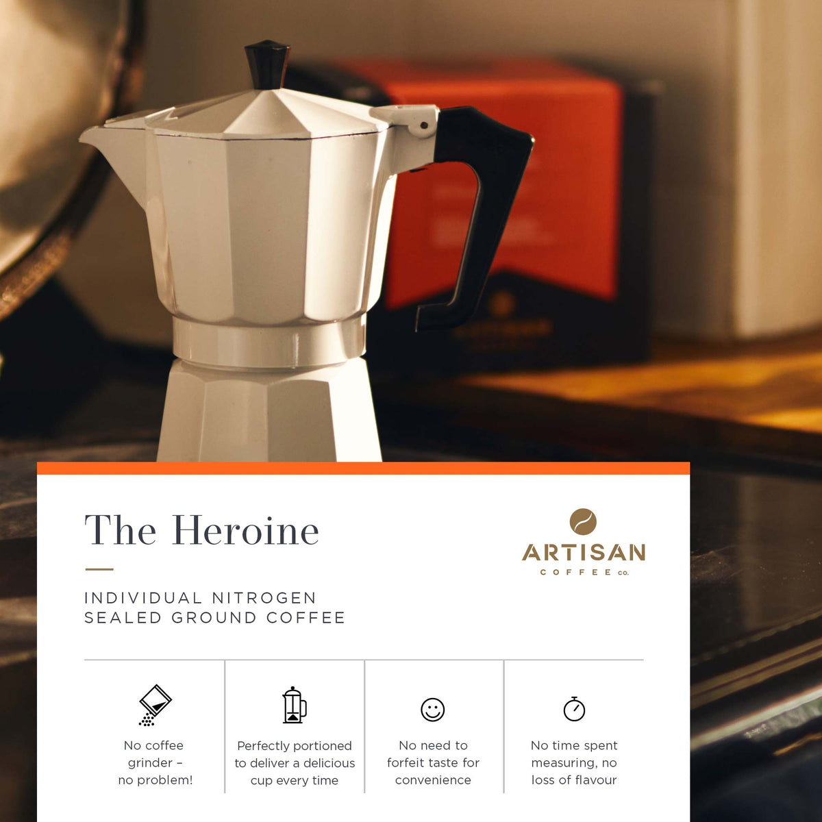 Artisan Coffee Co The Heroine ground coffee Infographic nitrogen sealed