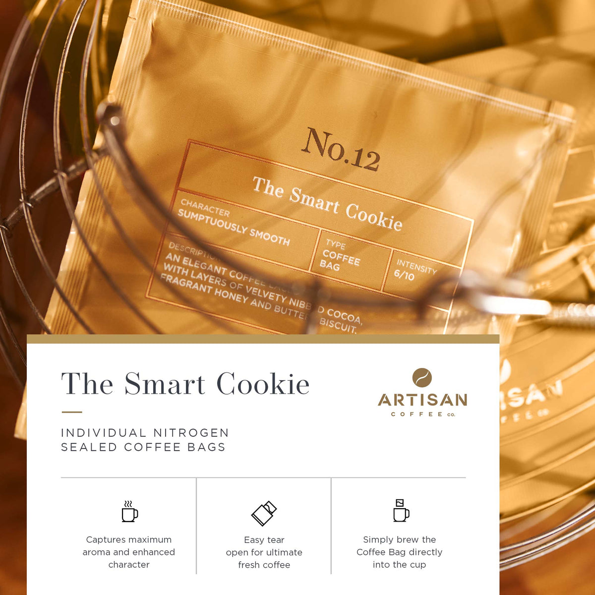 Artisan Coffee Co The Smart Cookie Coffee bags Infographic Nitrogen Sealed