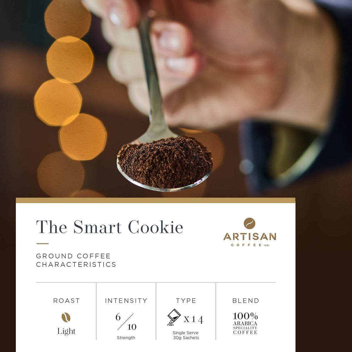 Artisan Coffee Co The Smart Cookie ground coffee Infographic charcteristics