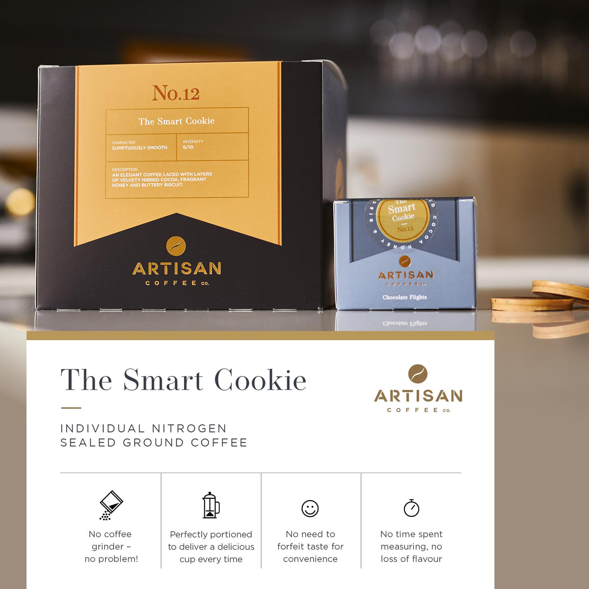 Artisan Coffee Co The-Smart-Cookie Ground coffee infographic nitrogen-sealed