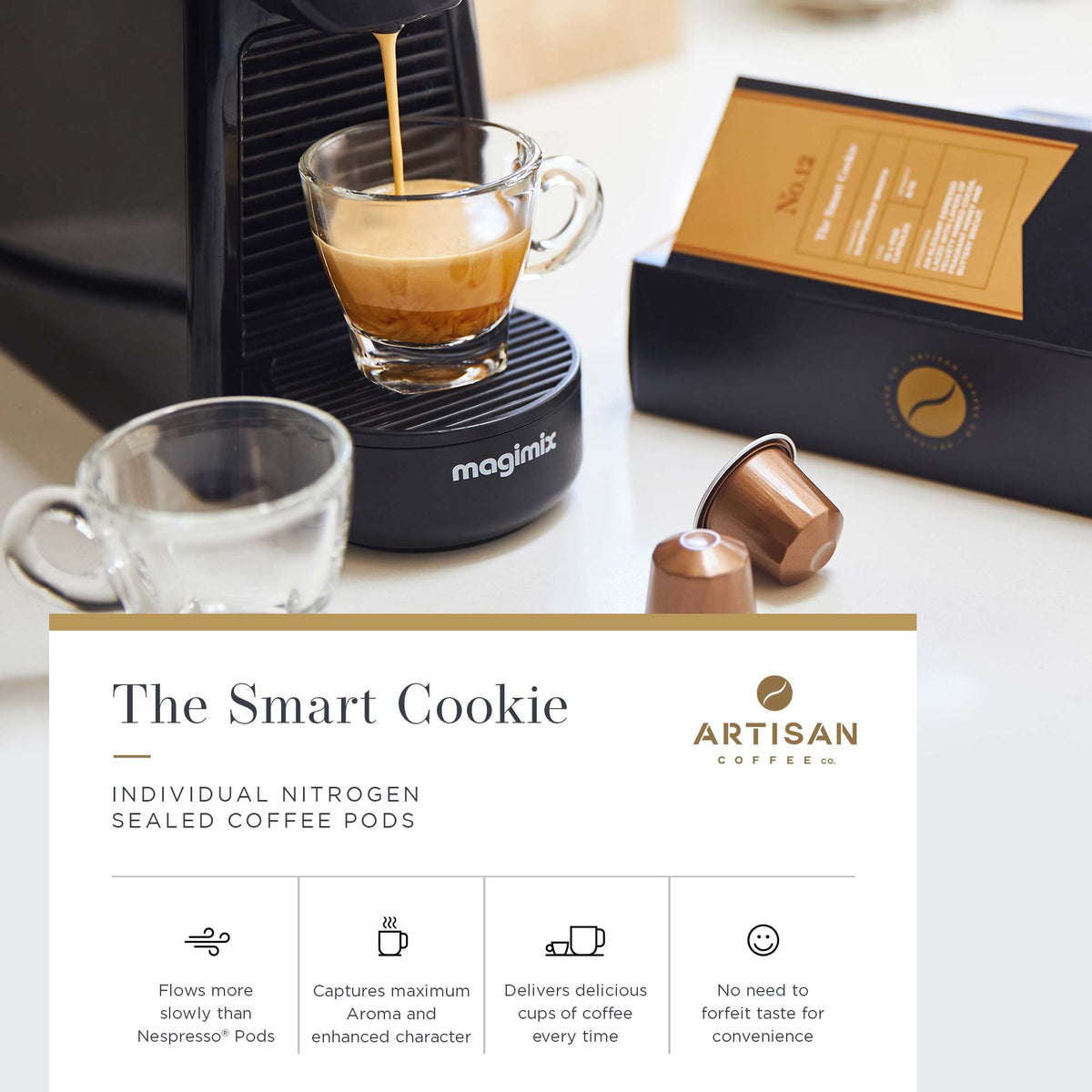Artisan Coffee Co The Smart Cookie pods Infographic Nitrogen Sealed